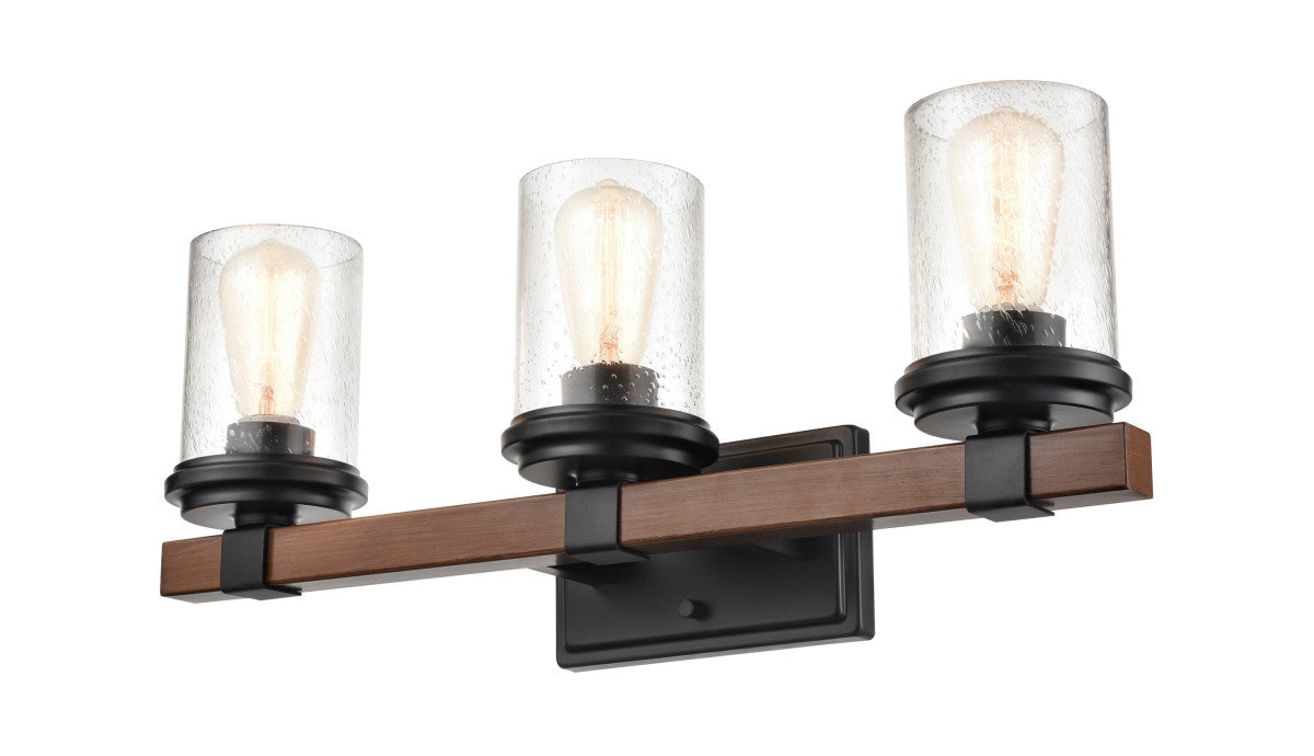 Millennium 3803-MB/WG Three Light Vanity, Matte Black/Wood Grain