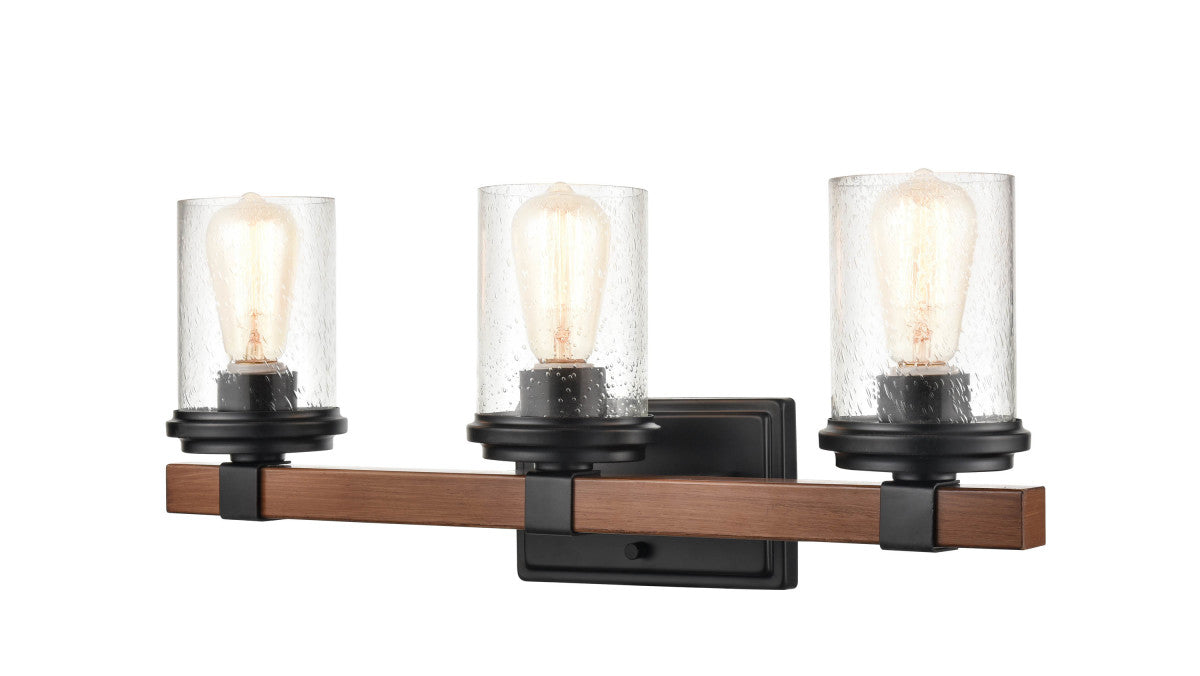 Millennium 3803-MB/WG Three Light Vanity, Matte Black/Wood Grain