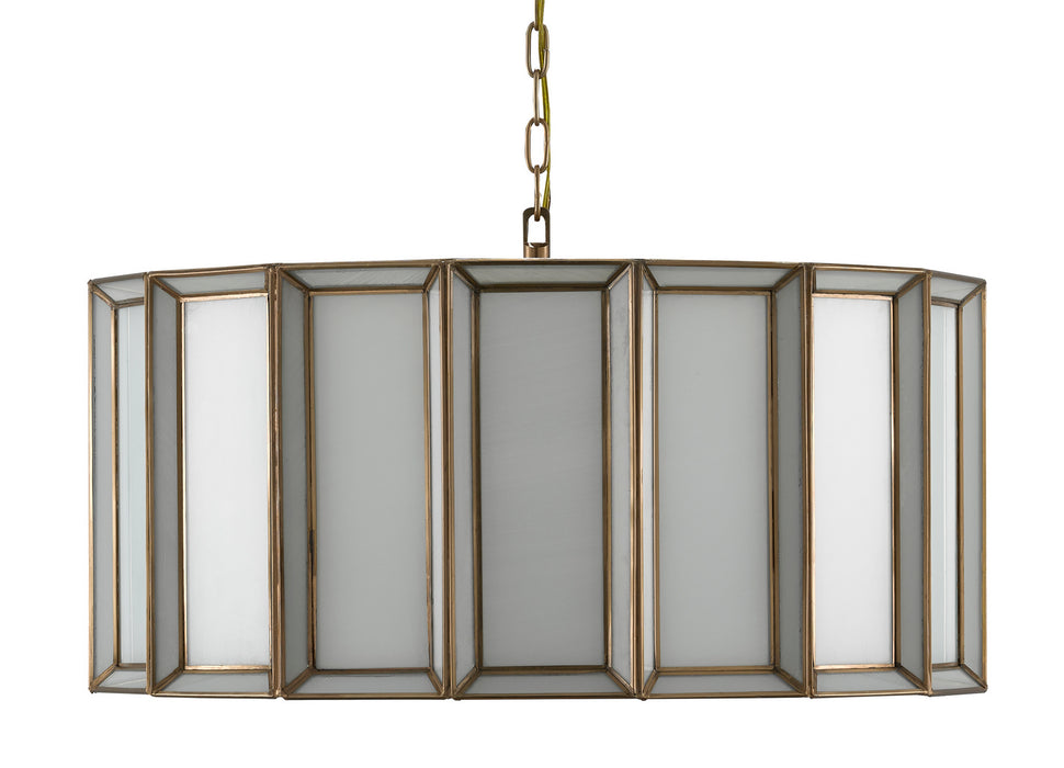 Currey and Company 9000-0750 Three Light Pendant, Antique Brass/White