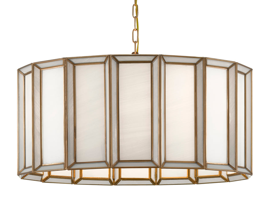 Currey and Company 9000-0750 Three Light Pendant, Antique Brass/White