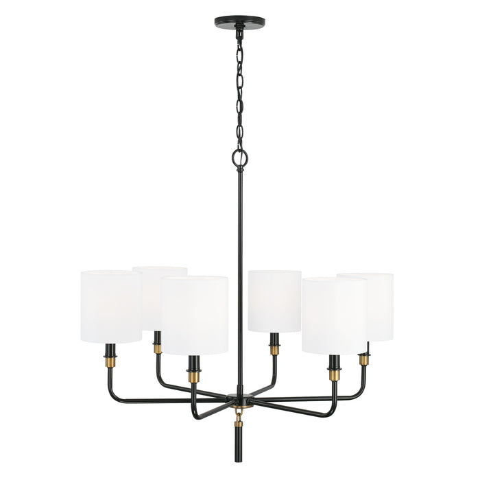 Capital Lighting 441961YA-702 Six Light Chandelier, Glossy Black and Aged Brass