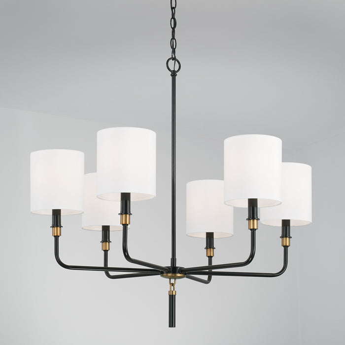 Capital Lighting 441961YA-702 Six Light Chandelier, Glossy Black and Aged Brass