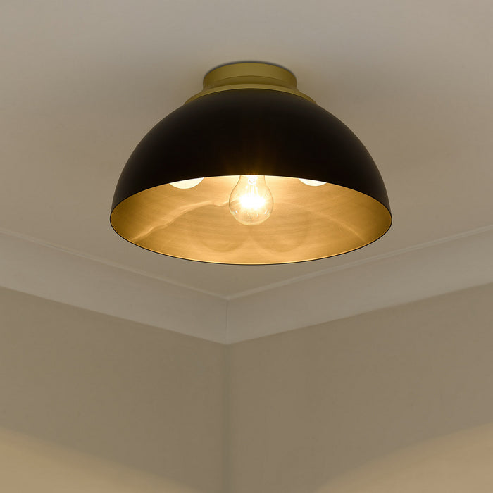Golden 6956-FM OG-BLK Three Light Flush Mount, Olympic Gold