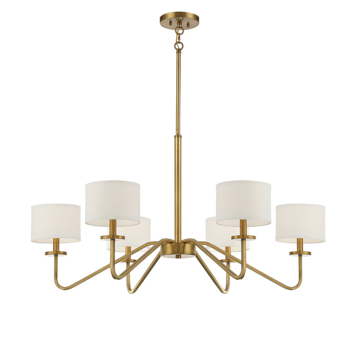 Meridian M10092NB Six Light Chandelier, Natural Brass