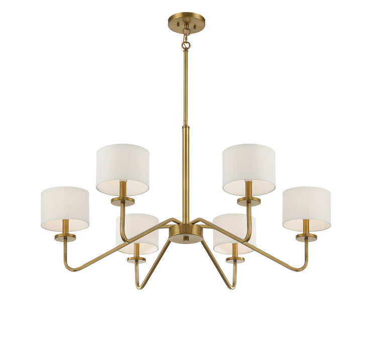 Meridian M10092NB Six Light Chandelier, Natural Brass