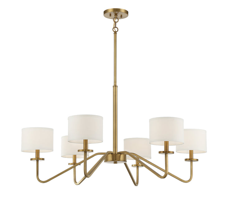 Meridian M10092NB Six Light Chandelier, Natural Brass
