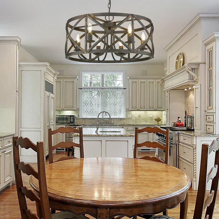 Golden 0890-6 ABI Six Light Chandelier, Antique Black Iron