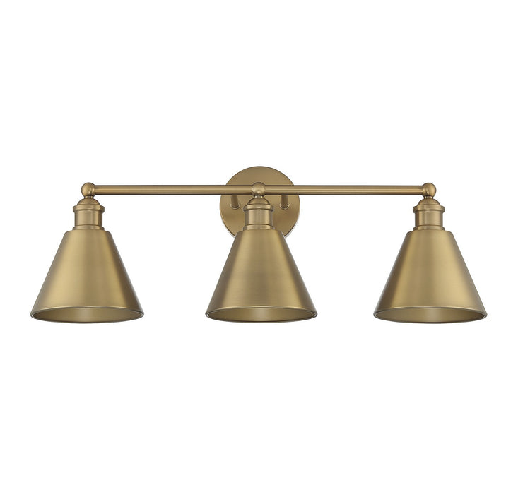 Meridian M80064NB Three Light Bathroom Vanity Light, Natural Brass