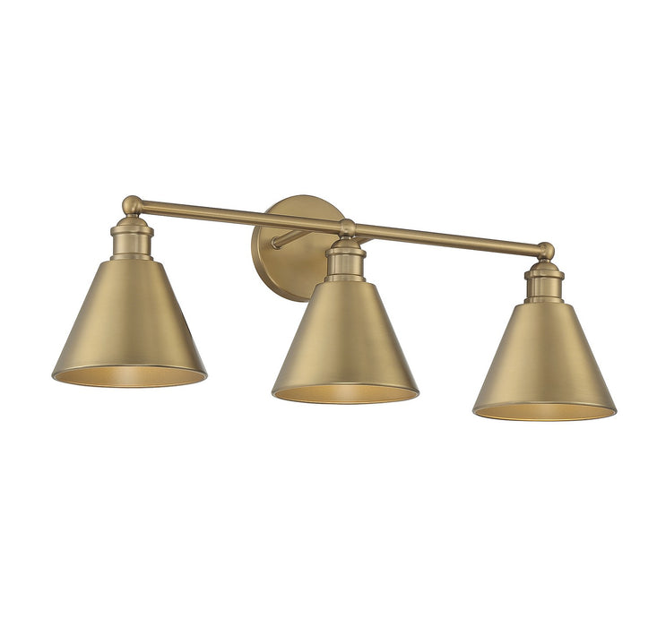 Meridian M80064NB Three Light Bathroom Vanity Light, Natural Brass