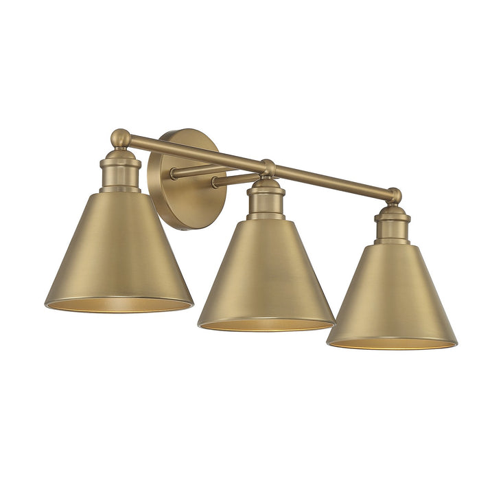 Meridian M80064NB Three Light Bathroom Vanity Light, Natural Brass