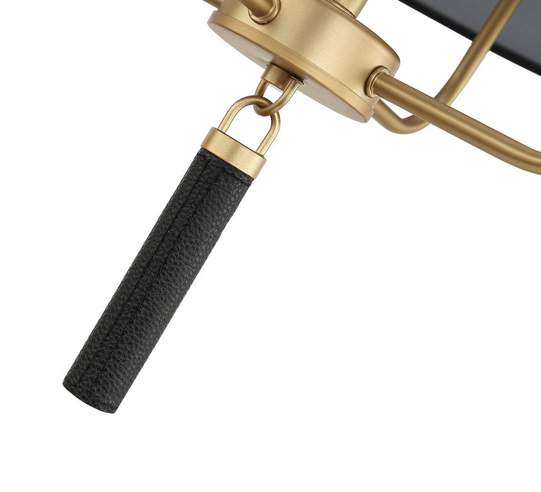 Varaluz 368P04GOB Four Light Pendant, Painted Gold/Black Leather