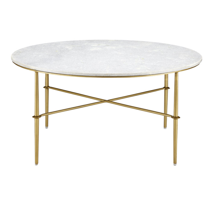 Currey and Company 4000-0145 Cocktail Table, White/Antique Brass