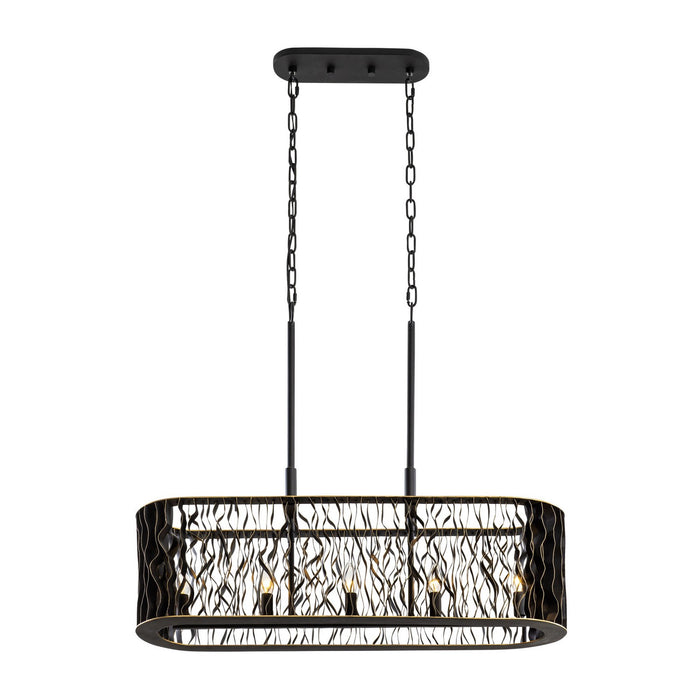 Varaluz 380N05MBFG Five Light Linear Pendant, Matte Black/French Gold
