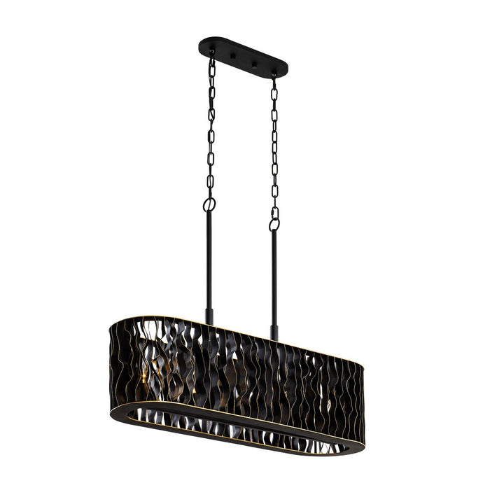 Varaluz 380N05MBFG Five Light Linear Pendant, Matte Black/French Gold