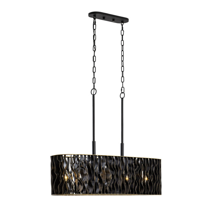Varaluz 380N05MBFG Five Light Linear Pendant, Matte Black/French Gold