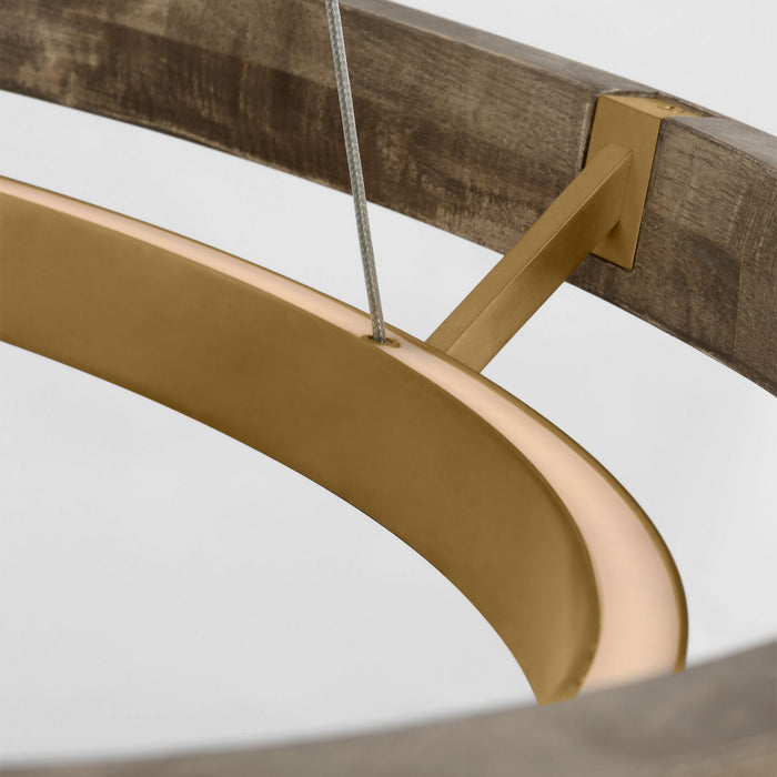 Visual Comfort Modern 700GRC30NBW-LED930 LED Chandelier, Natural Brass/ Weathered Oak