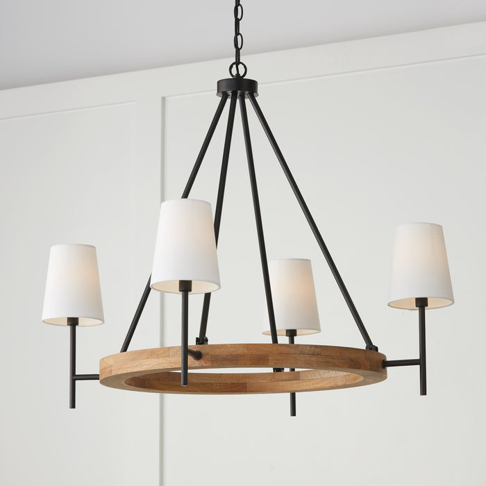 Capital Lighting 450841WK-709 Four Light Chandelier, Light Wood and Matte Black