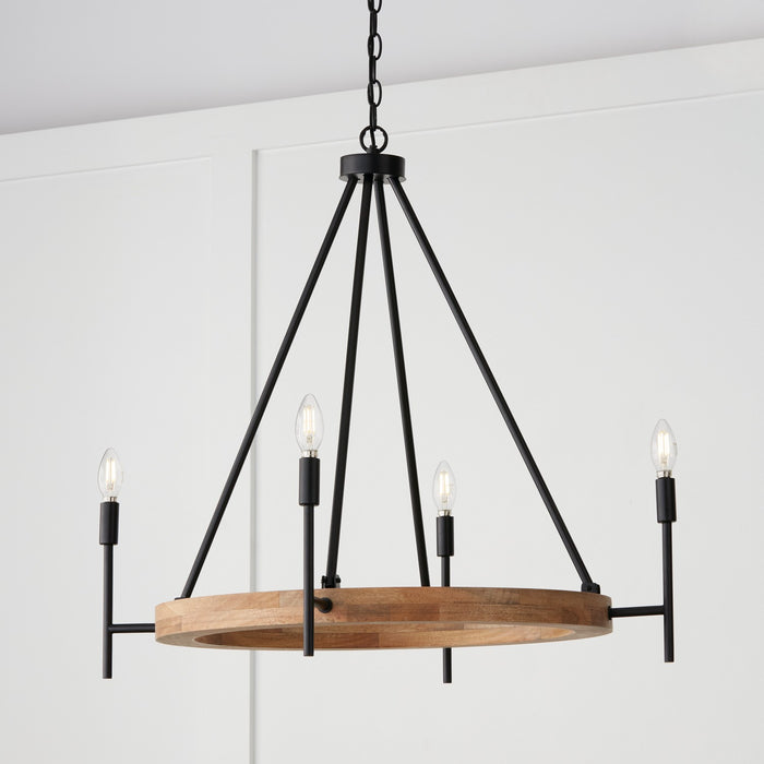 Capital Lighting 450841WK-709 Four Light Chandelier, Light Wood and Matte Black