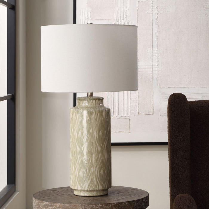 Uttermost 30366-1 One Light Table Lamp, Organic Pattern In Soothing Cream And Sage