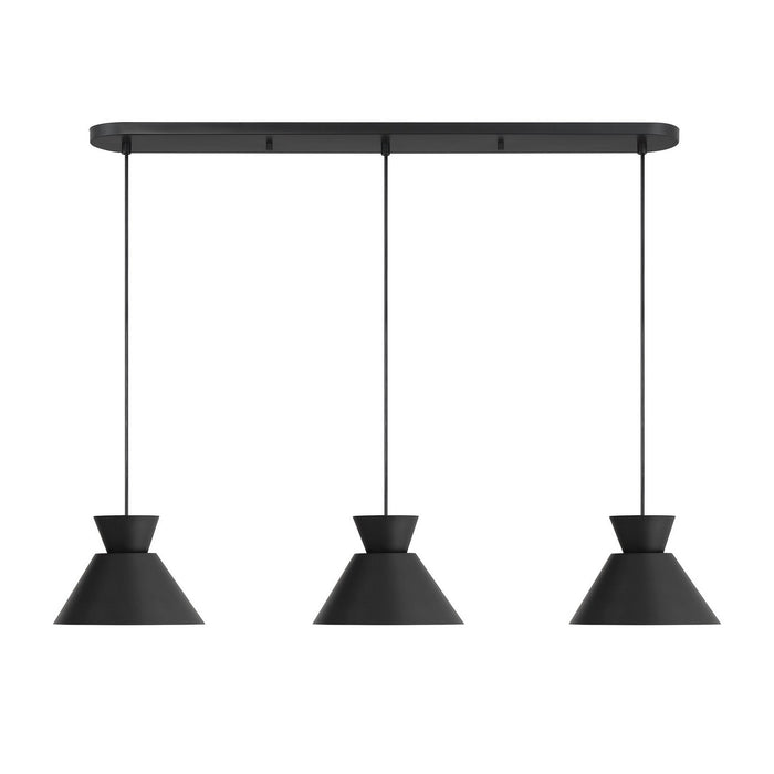 Meridian M100134MBK Three Light Linear Chandelier, Matte Black