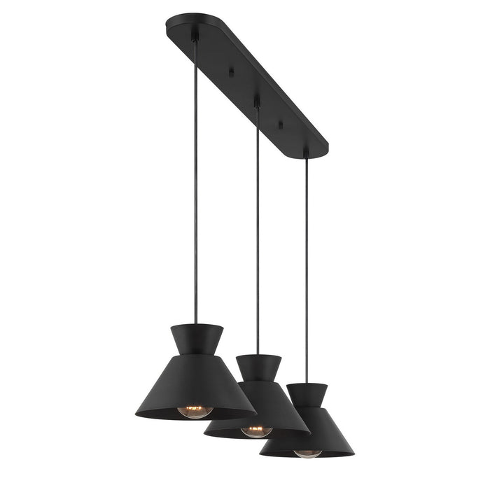 Meridian M100134MBK Three Light Linear Chandelier, Matte Black