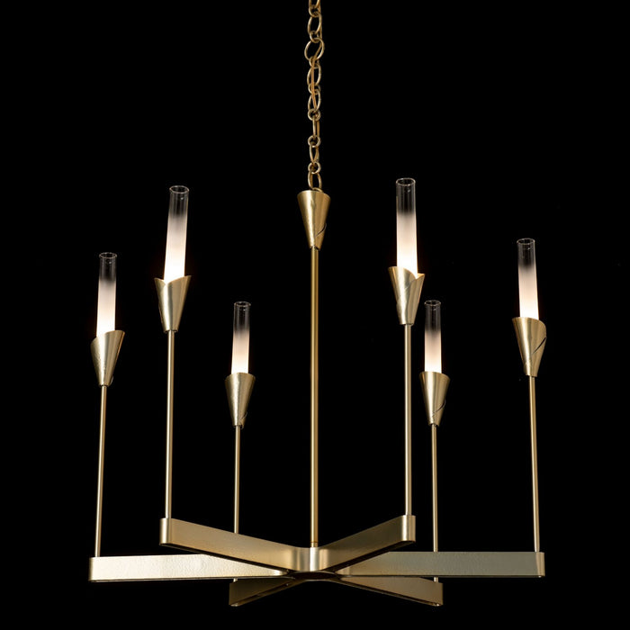 Hubbardton Forge 101702-SKT-86-WC0821 Six Light Chandelier, Modern Brass