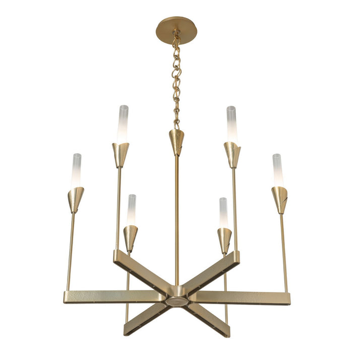 Hubbardton Forge 101702-SKT-86-WC0821 Six Light Chandelier, Modern Brass