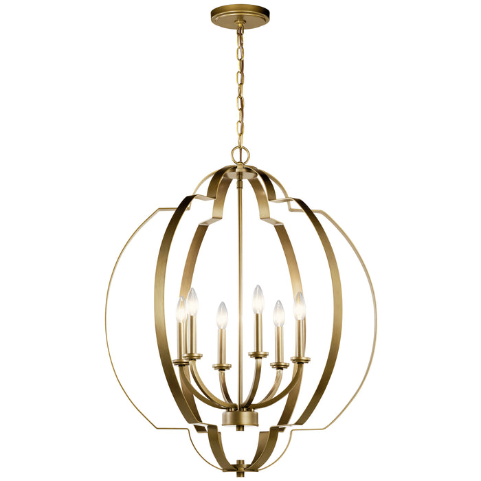 Kichler 42139NBR Six Light Foyer Chandelier, Natural Brass