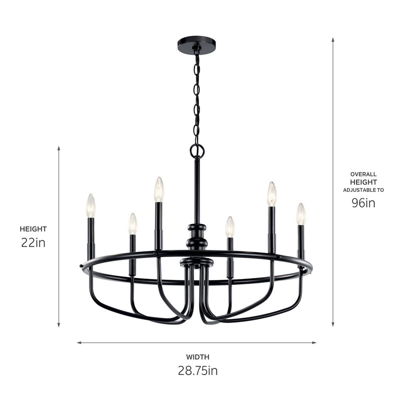 Kichler 52304BK Six Light Chandelier, Black (Open Box - Final Sale)