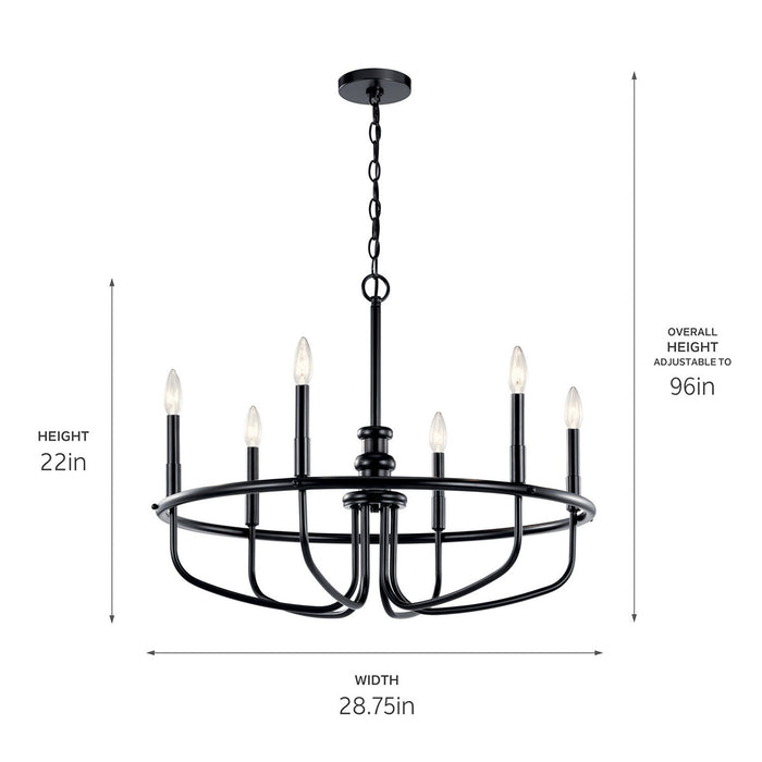 Kichler 52304BK Six Light Chandelier, Black (Open Box - Final Sale)