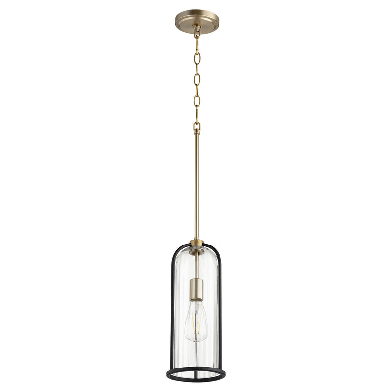 Quorum 307-6980 One Light Pendant, Textured Black w/ Aged Brass