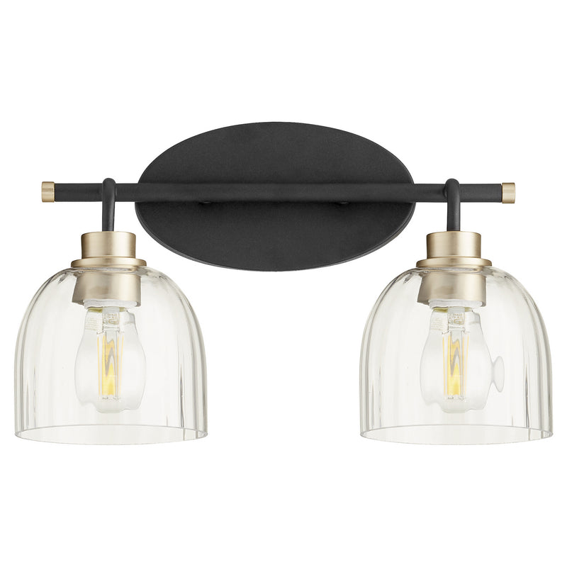 Quorum 507-2-6980 Two Light Vanity, Textured Black w/ Aged Brass