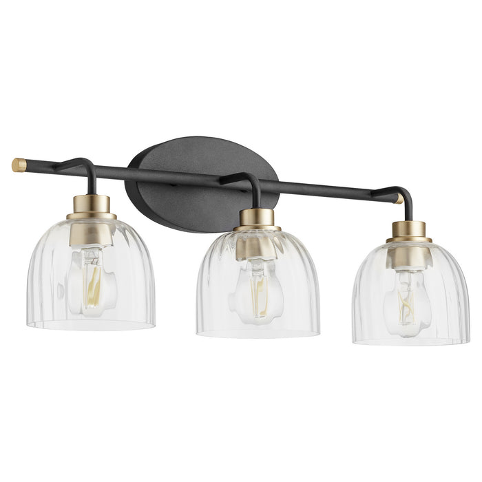 Quorum 507-3-6980 Three Light Vanity, Textured Black w/ Aged Brass