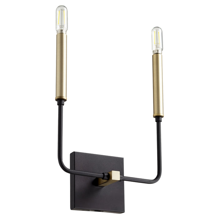 Quorum 531-2-6980 Two Light Wall Mount, Textured Black w/ Aged Brass