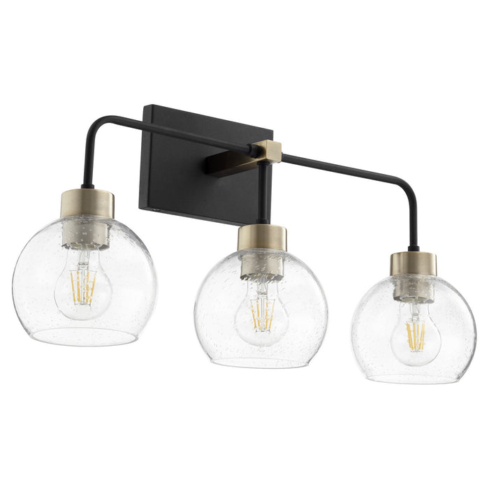 Quorum 532-3-6980 Three Light Vanity, Textured Black w/ Aged Brass
