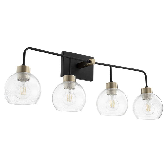 Quorum 532-4-6980 Four Light Vanity, Textured Black w/ Aged Brass