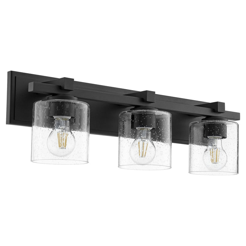 Quorum 5369-3-269 Three Light Vanity, Textured Black w/ Clear/Seeded