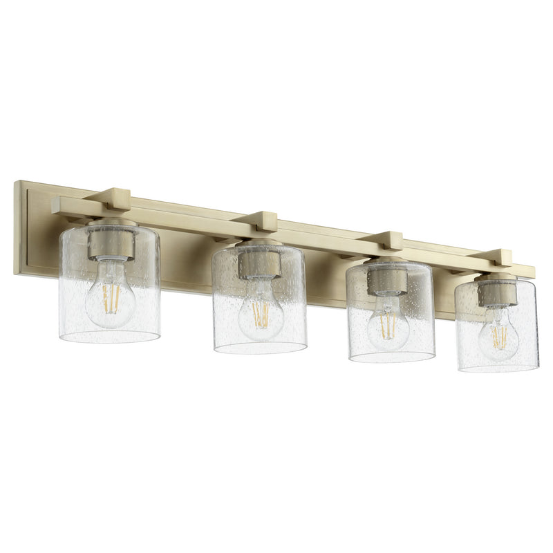 Quorum 5369-4-280 Four Light Vanity, Aged Brass w/ Clear/Seeded