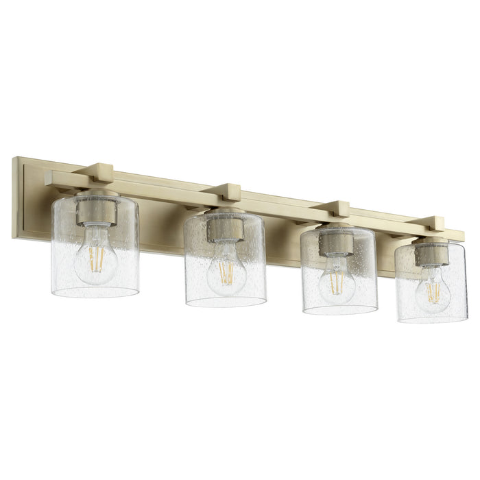 Quorum 5369-4-280 Four Light Vanity, Aged Brass w/ Clear/Seeded