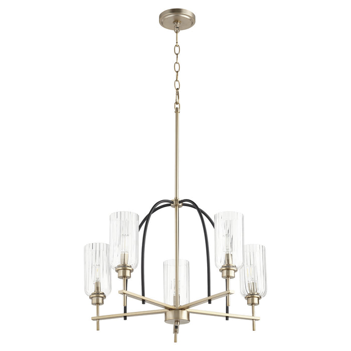 Quorum 607-5-6980 Five Light Chandelier, Textured Black w/ Aged Brass