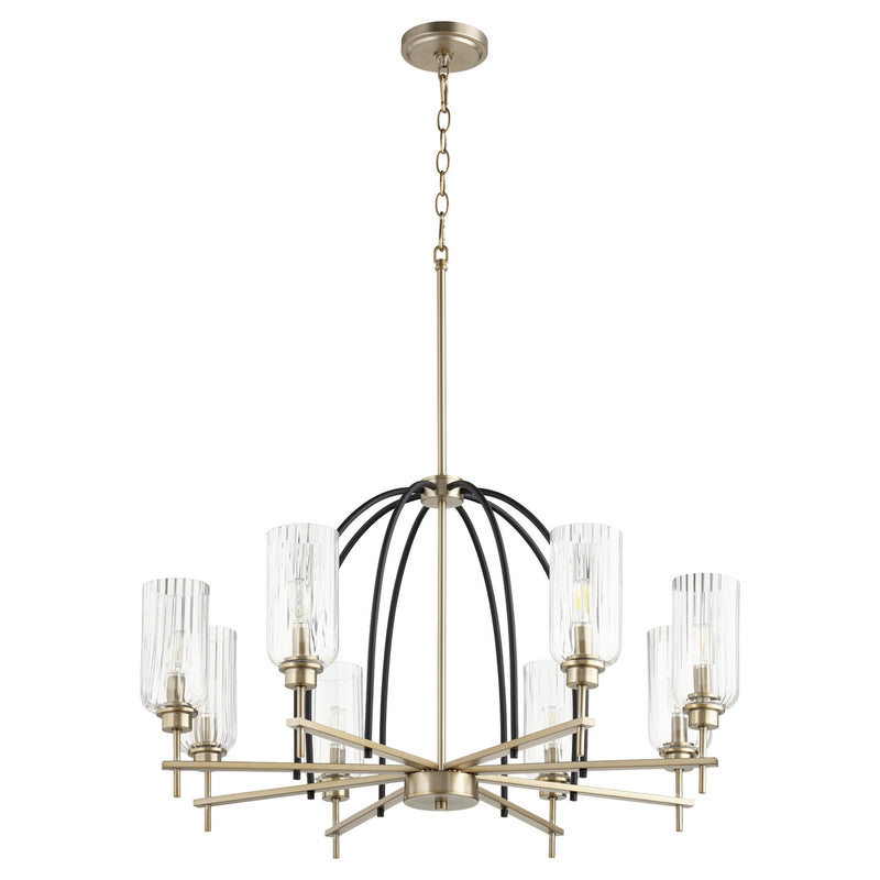 Quorum 607-8-6980 Eight Light Chandelier, Textured Black w/ Aged Brass