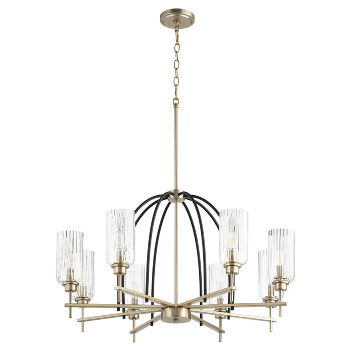 Quorum 607-8-6980 Eight Light Chandelier, Textured Black w/ Aged Brass