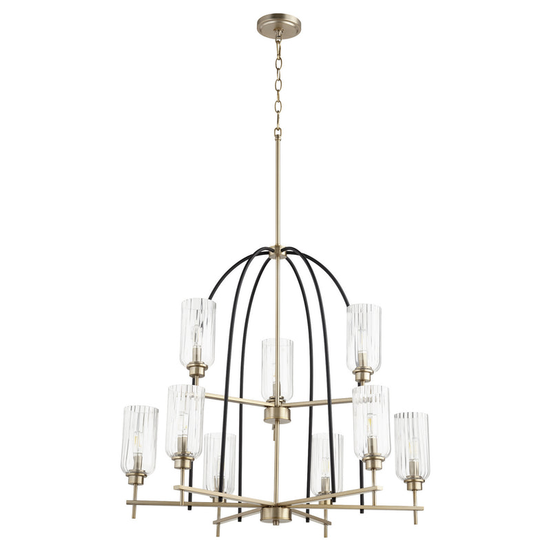 Quorum 607-9-6980 Nine Light Chandelier, Textured Black w/ Aged Brass