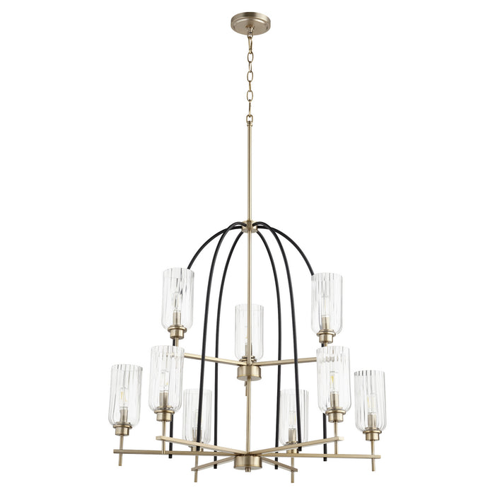 Quorum 607-9-6980 Nine Light Chandelier, Textured Black w/ Aged Brass