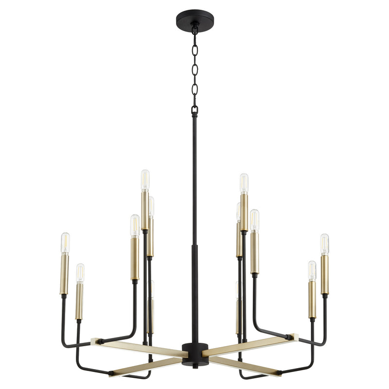 Quorum 631-126980 12 Light Chandelier, Textured Black w/ Aged Brass