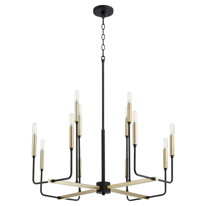 Quorum 631-126980 12 Light Chandelier, Textured Black w/ Aged Brass
