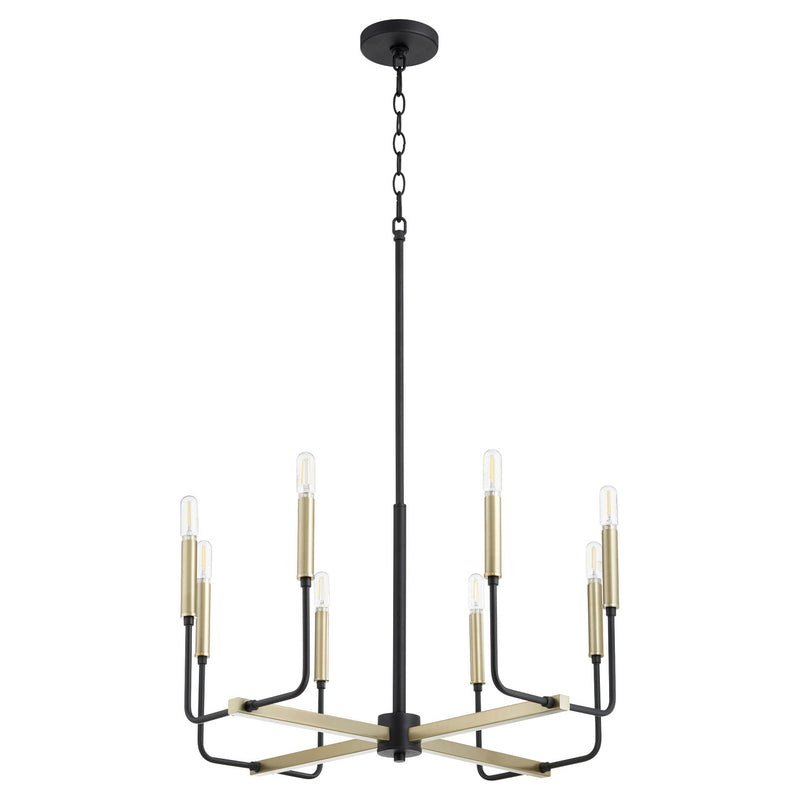 Quorum 631-8-6980 Eight Light Chandelier, Textured Black w/ Aged Brass