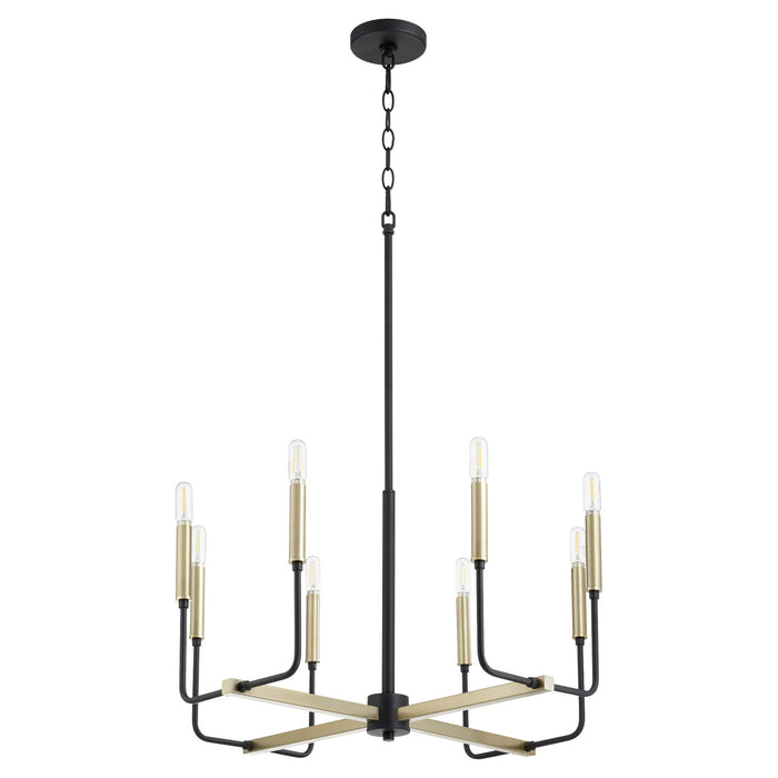 Quorum 631-8-6980 Eight Light Chandelier, Textured Black w/ Aged Brass