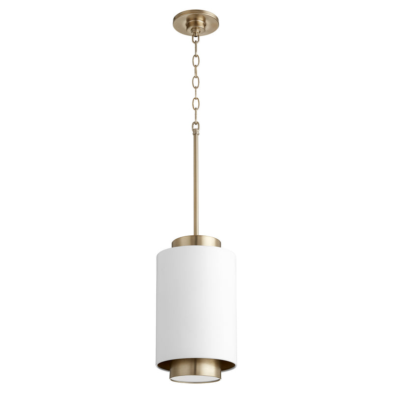 Quorum 8008-0880 One Light Pendant, Studio White w/ Aged Brass