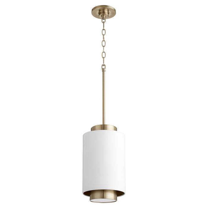 Quorum 8008-0880 One Light Pendant, Studio White w/ Aged Brass